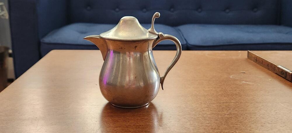 Vintage Woodbury Pewter Creamer | Syrup Dispenser | Pitcher | Hinged Lid